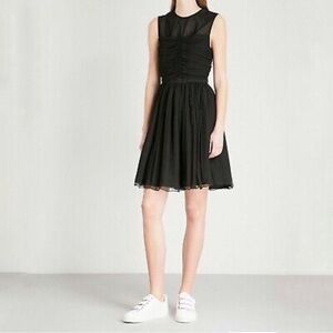 Sandro Ruffled Silk-Chiffon Mini Dress in Black